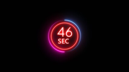 46 Seconds countdown timer illustration. Neon counting number.