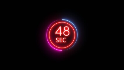 48 Seconds countdown timer illustration. Neon counting number.