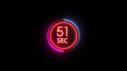 51 Seconds countdown timer illustration. Neon counting number.