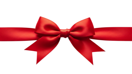 Red satin gift bow with ribbon, isolated on transparent background