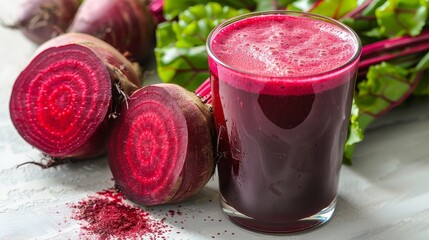 Enjoy a delicious beetroot juice made with fresh beetroots and greens for a healthy, uplifting drink