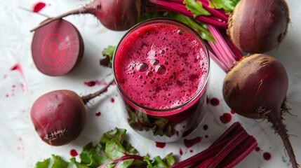 Enjoy a delicious beetroot juice made with fresh beetroots and greens for a healthy, uplifting drink
