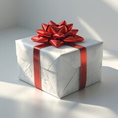 A red gift box with a ribbon and bow perfect for a Christmas, birthday, or Valentine surprise present decoration