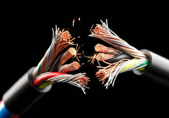 剥き出しの電線端と通信ケーブルの構造　断線