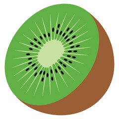 Kiwi fruit cross section with seeds and bright green pulp