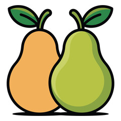 Two ripe pears green and yellow side by side illustration image