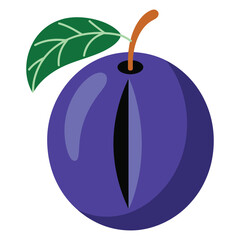 Vibrant plum with leaf illustration on white background perfect freshness
