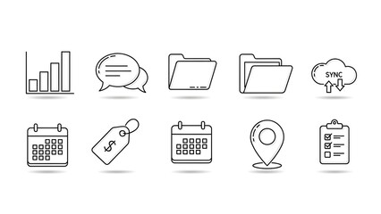 Hand-drawn icons representing business and office concepts.