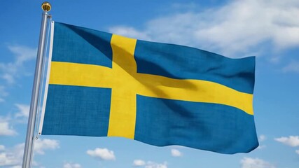 Sweden flag waving proudly against a summer blue sky, a patriotic symbol of the Nordic nation with vibrant colors and national pride
