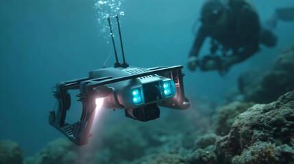 Robotic fish drones monitoring coral reefs glowing sensors