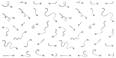 Collection of hand drawn doodle arrows pointing in different directions for web design
