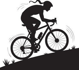 Obraz premium Silhouette of woman cyclist riding bicycle uphill fitness endurance sport