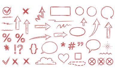 Hand drawn doodle arrows and icons vector sketch set illustration