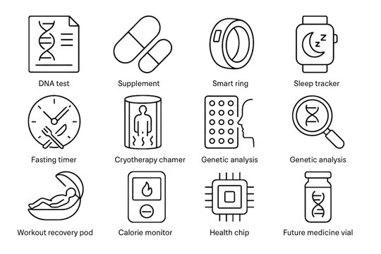 Analysis dna biohacking workout vector icon capsule pod icons future chip therapy