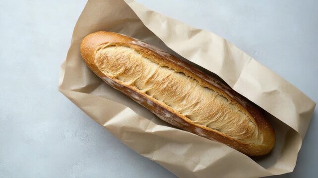 Video Freshly baked loaf of bread sitting in a paper bag, great for outdoor events or picnics