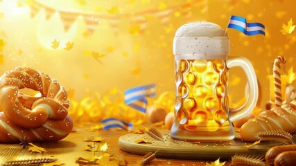 Video A mug of beer and pretzels placed on a table, perfect for a casual gathering or social event