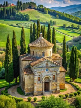 Ancient stone church with ornate frescoes and intricate architecture
