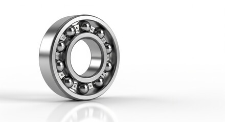 Close Up of Round Metallic Ball Bearing Isolated on White Background, Industrial Equipment