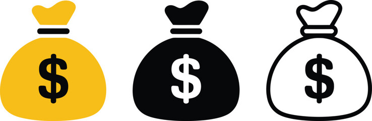 A simple illustration showcasing a trio of money bags, representing financial growth, prosperity, and lucrative business ventures. This vector icon set is perfect for finance-related designs