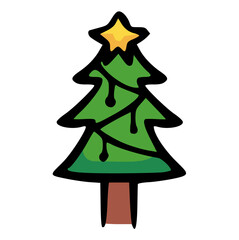 Hand-Drawn Christmas Tree Doodle with Star Topper, Simple Vector Illustration for Holiday Decoration, Festive Season Icon, Xmas Greeting Card Graphic