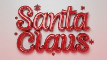 Red shiny balloon text spelling santa claus with snowflake decoration isolated on white background