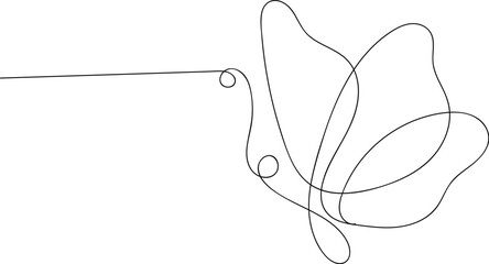 One continuous line drawing of flying Butterfly. Elegant single line drawing of a flying butterfly. A minimalist illustration featuring a butterfly in flight, rendered with a single continuous line.