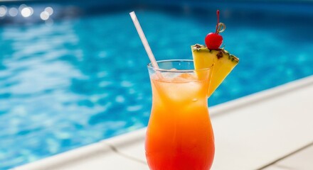 Vibrant Tropical Drink with Poolside Summer Vacation.
