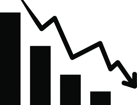 Declining bar graph with downward arrow trend line