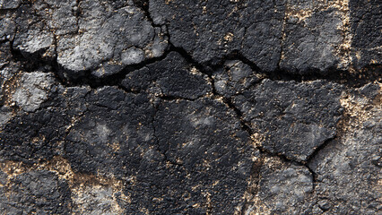 A macro textured asphalt patch showing strong coarse surface detail with faint cracked paint patterns
