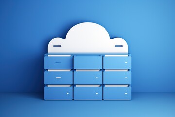 Cloud Storage Concept with Open Data Drawers in Blue Background