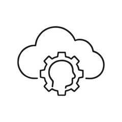 Cloud Computing with Human Head and Gear Outline for AI Innovation