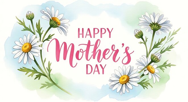 Happy Mothers Day greeting card with daisy flowers and elegant lettering for celebrations and heartfelt wishes
