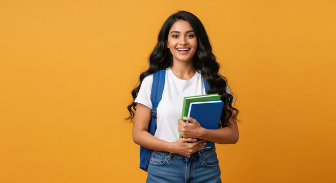 Happy Young Female Student Ready for Learning and Education
