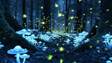 Enchanted forest bioluminescent mushroom grove mystical glow - Powered by Adobe