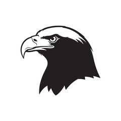 Fototapeta premium Bold Black Eagle Head Vector: Stylized Profile Graphic of a Bird of Prey, Mascot Symbolizing Strength, Freedom, and Power – Animal and Sports Team Logo Element