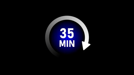 Timer icon with 35 minutes and a circular arrow on a black background countdown clock