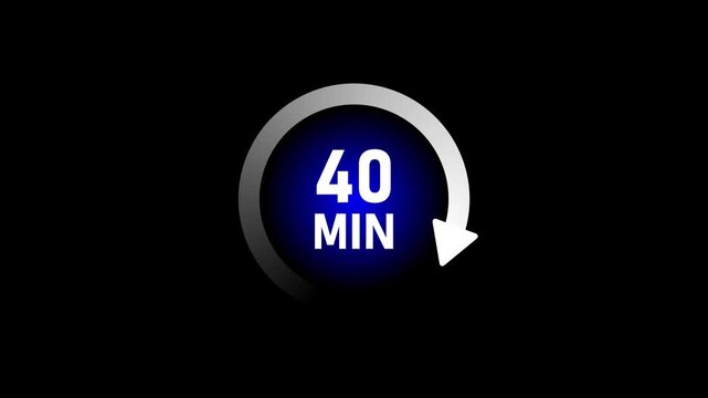 Countdown timer icon displaying 40 minutes with a circular arrow on a black background clock