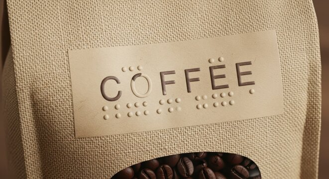 Coffee Bag with Braille Text  Beans with Sustainable.