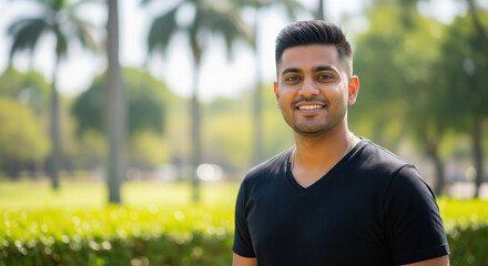 Happy Young Man Smiling in Outdoor Park Environment