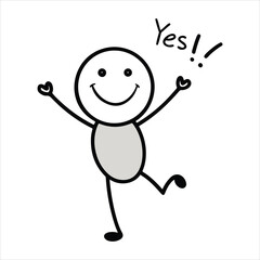 Fototapeta premium Happy stick figure celebrating success with joyful yes expression