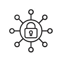 Network Security Concept with Padlock Connecting Nodes Illustration in Line Style