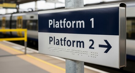 Train Station Platform Sign with Railway Direction.