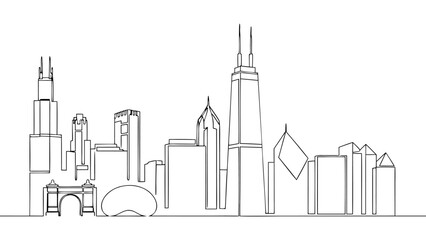 Modern metropolis continuous line art drawing capturing urban architecture and a vibrant city skyline illustration
