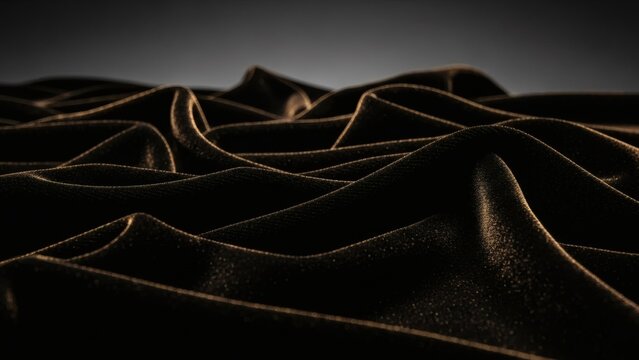 Stunning black velvet fabric drapes in soft, elegant folds, catching light with a subtle shimmer perfect for luxurious designs and rich textures