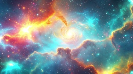 Vibrant cosmic nebula swirls with brilliant stars, a dynamic gateway to infinite space exploration 4k high quality footage