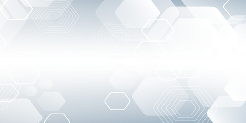 Abstract blue and white hexagon background. Futuristic digital hi-technology banner. Healthcare background. Vector