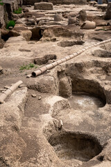 Stone and earth ruins in Gabala, Azerbaijan, on a bright clear day.