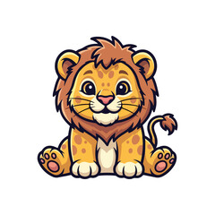 Cute Sitting African Lion Cub Cartoon