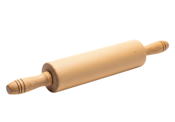 Wooden rolling pin for baking dough on a transparent background