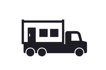 modular house icon with a truck, prefabricated building vector